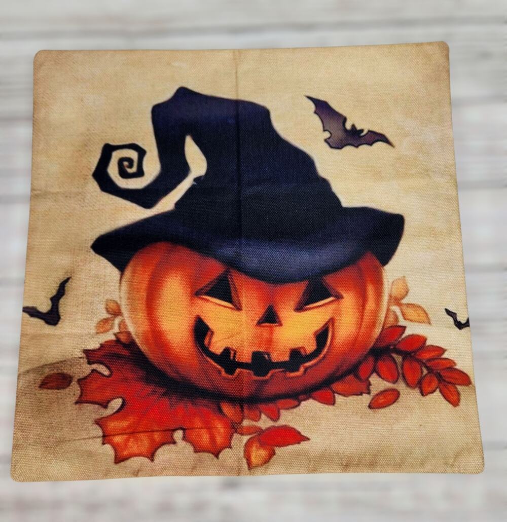 Pumpkin Witch Pillow Case Maple Leaves Zip Closure Halloween